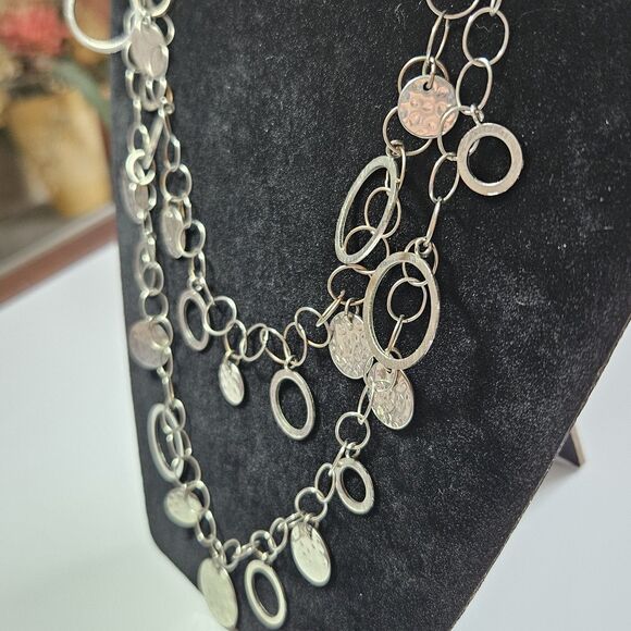 **Sale** Loft Silver Tone Layered Circle Necklace 21 To 24" - Picture 5 of 12